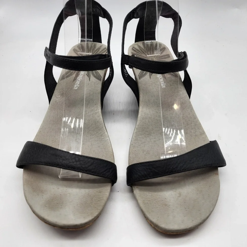 Patagonia Maha Wedge Sandals Women's 9.5 Black Leather Cork Ankle Strap